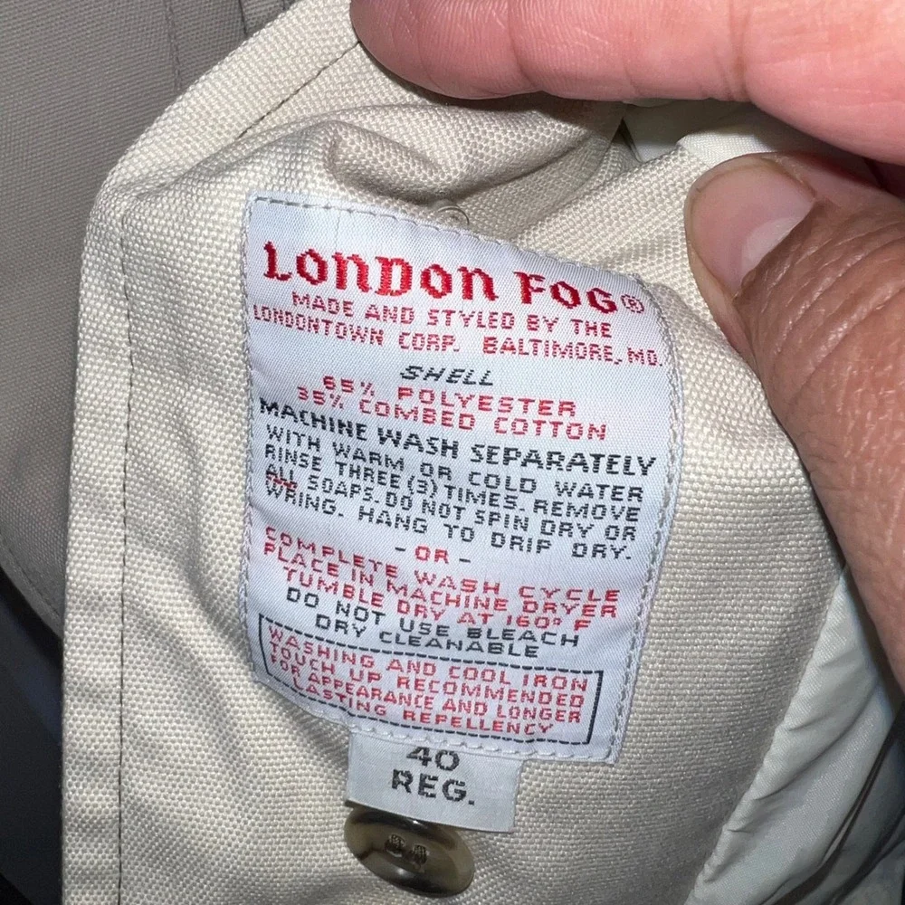 VTG London‎ Fog Maincoats Weatherwear Light Tan Trench Coat Jacket Mens-40R USA